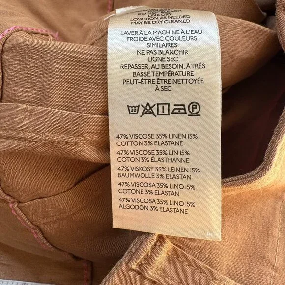 New Anthropologie The Colette Linen Crop Wide Leg Pants Maeve Magic Tan Camel 28 - Picture 7 of 10